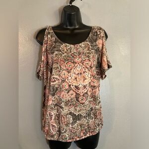 INC pink/gray cold shoulder blouse